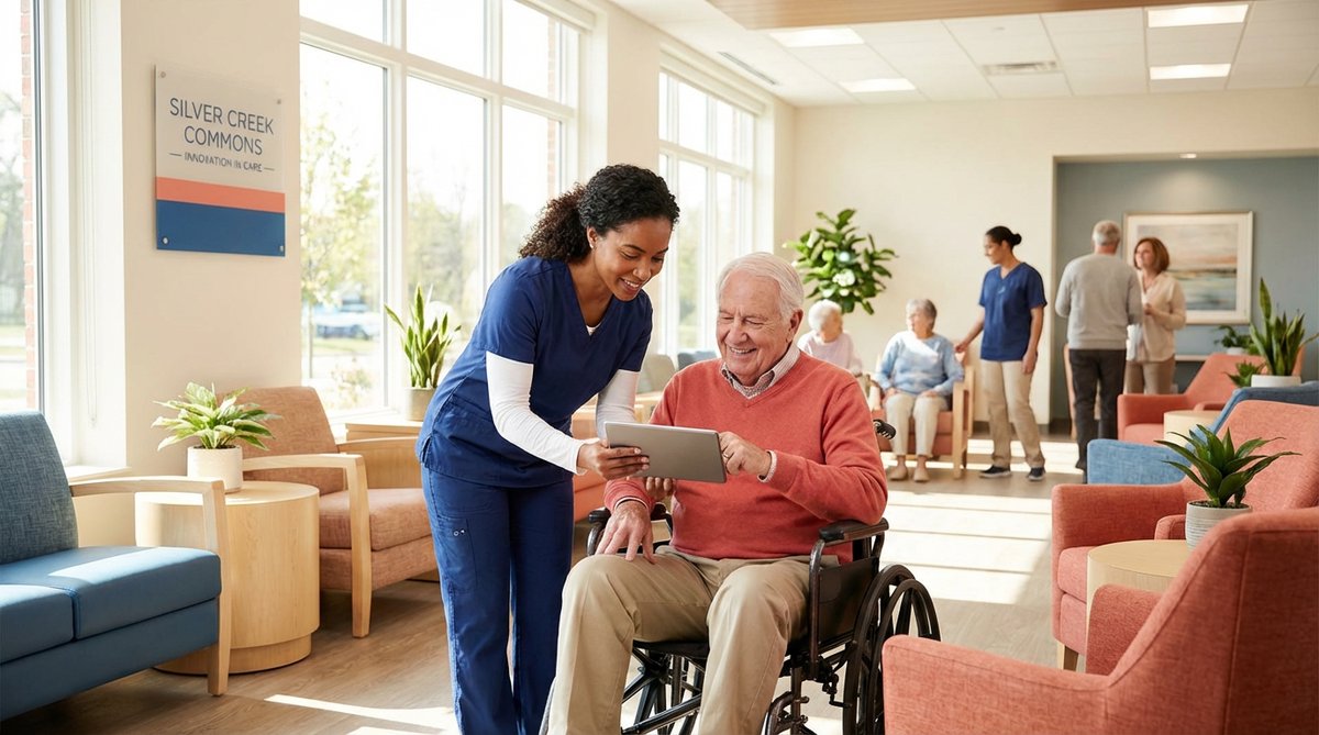 Caregiver interacting with resident